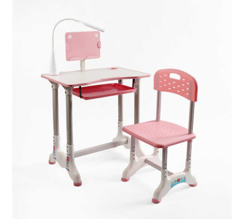 Парта дитяча зі стільчиком J-30822 (1) колір рожевий, регульована висота та нахил, з лампою, в коробці
