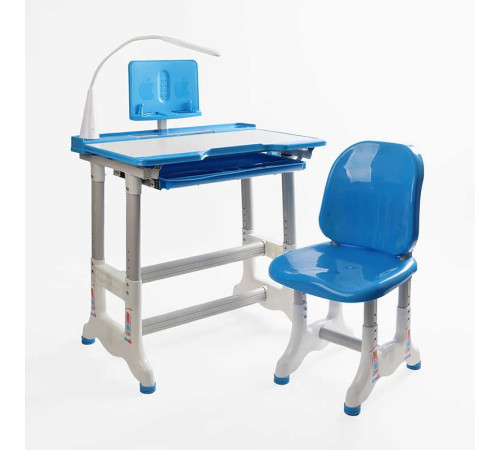 Парта дитяча зі стільчиком L-70106 (1) колір синій, регульована висота та нахил, з лампою, в коробці