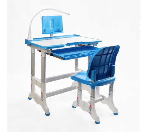 Парта дитяча зі стільчиком L-70106 (1) колір синій, регульована висота та нахил, з лампою, в коробці