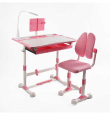 Парта дитяча зі стільчиком S-63020 (1) колір рожевий, регульована висота та нахил, з лампою, в коробці