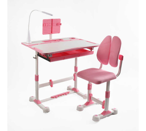 Парта дитяча зі стільчиком S-63020 (1) колір рожевий, регульована висота та нахил, з лампою, в коробці
