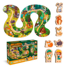гр Пазл "Хто живе в лісі?" 300608 (18) "DoDo", 16 елементів, дерев’яні фігурки, 45х68 см, в коробці