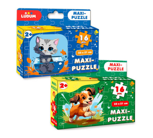 гр Максі-пазл "Котик1+Песик1" ME5032-09 (11) "Ludum", 2 пазли по 16 елементів, в коробці