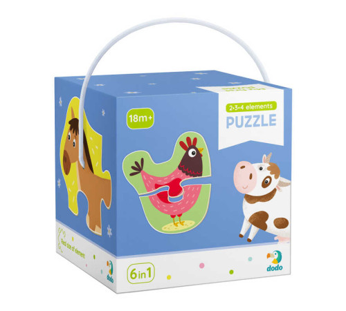 гр Пазли картонні (3-4 роки) 2-3-4 елементи "Домашні тварини" 300152 (12) 18 елементів "Dodo"