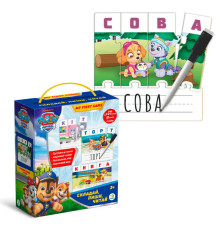 гр Навчальні пазли Paw Patrol "Складай, пиши, читай" 200622 (160) "DoDo", 75 елементів, 18 карток-пазлів, маркер “пиши-витирай”, в коробці