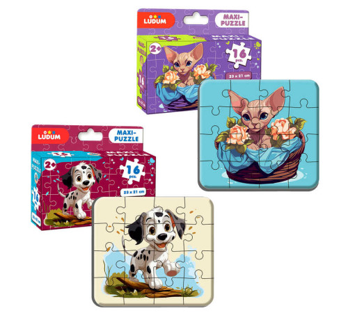 гр Максі-пазл "Котик2+Песик2" ME5032-10 (60) "Ludum", 2 пазли по 16 елементів, в коробці – в наличии! Купите сейчас у KAZKOVA