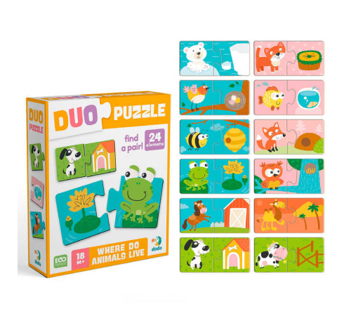 гр Пазл ДУО "Звірята та їх домівки" 300690 (120) "Dodo" – в наличии! Купите сейчас у KAZKOVA
