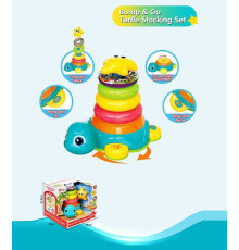 Пірамідка 35397 (12) “Черепаха”, висота 21 см, звуки, підсвічування, мелодії, колесо вільного ходу, 4 кільця, зірка-верхівка, на батарейках, в коробці