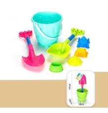Пісочний набір JX 6854 (36) 3 кольори, відро, 2 лопати, 4 формочки, в сітці, ВИДАЄТЬСЯ ТІЛЬКИ МІКС ВИДІВ
