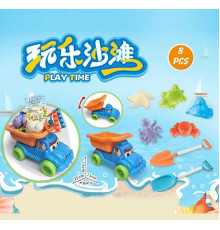 Пісочний набір 666-162 TX (120) машина-самоскид, розмір: 25х13х14 см, 5 формочок, 2 великі лопатки, в сітці