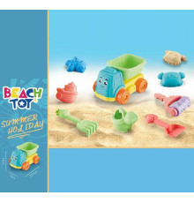 Пісочний набір RMT 366-38 (72/2) розмір самоскида - 21х15х12.5, лійка, граблі, лопатка, фігурний валик, 3 формочки, в сітці