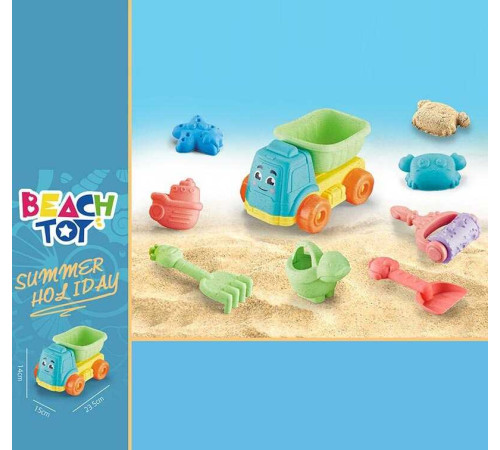 Пісочний набір RMT 366-38 (72/2) розмір самоскида - 21х15х12.5, лійка, граблі, лопатка, фігурний валик, 3 формочки, в сітці