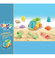 Пісочний набір RMT 366-5 (72) розмір самоскида - 21х15х12.5, лійка, граблі, лопатка, 4 формочки, в сітці