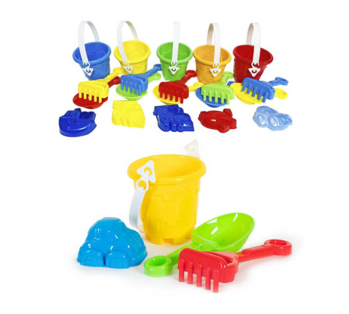 гр Набір дитячий "Відро №7 + лопатка, граблі, пасочки" 1267 "BAMSIC"