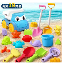 Пісочний набір W 218-43 (64/2) розмір самоскида - 16.5х11.х13 см, висота відра - 10 см, граблі, сито, 4 лопатки, 11 формочок, в сітці