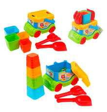 гр Набір для гри з піском 3373 (5) "Technok Toys", пасочки, сито, машинка, лопатка, грабельки, в сітці