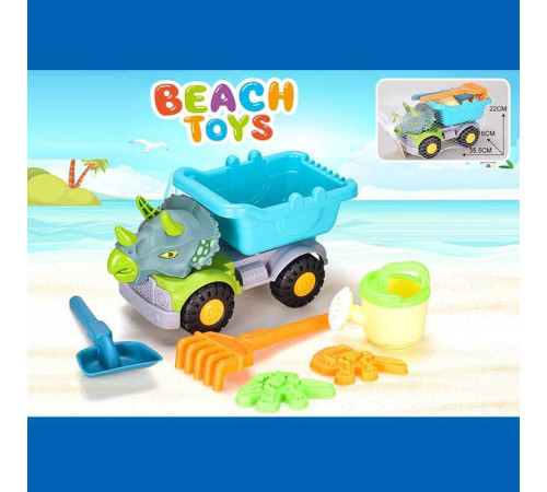 Пісочний набір JX 6858 (36/2) розмір самоскида -35.5х16х22 см, лопатка, граблі, лійка, 2 формочки, у сітці