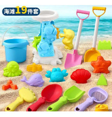 Пісочний набір W 218-44 (72/2) висота відра - 10 см, млин, граблі, сито, 2 великі лопатки, 2 маленькі лопатки, 11 формочок, в сітці