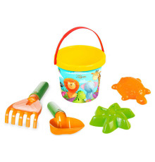 гр Набір для піску "Звірята" 39923 5 ел. з термонаклейкою (30) "Tigres", відерце на 1 л, лопатка, граблі, 2 формочки для піску, в сітці