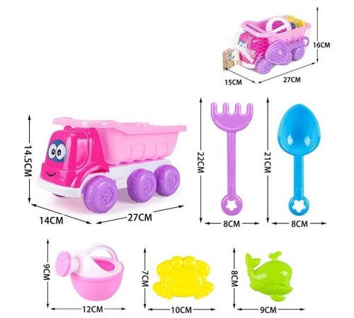 Пісочний набір 8295-35 B (60/2) машинка, лійка, 2 формочки, лопаточка, граблі, в сітці