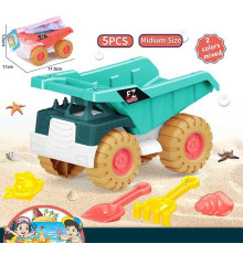 Пісочний набір 733-390 (160/2) 2 кольори, розмір самоскида: 11х17.5х12, лопатка, граблі, формочки для піску, в сітці