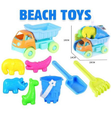 Пісочний набір CZ 3008 D (72/2) машинка, відерце, 4 формочки, лопаточка, граблі, в сітці