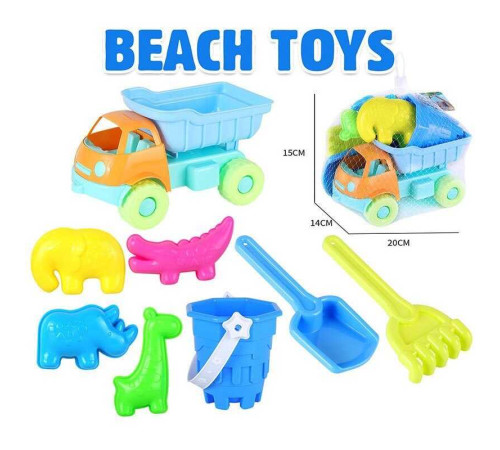 Пісочний набір CZ 3008 D (72/2) машинка, відерце, 4 формочки, лопаточка, граблі, в сітці