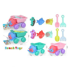 Пісочний набір C 537 (48/2) машинка, 3 формочки, лопаточка, граблі, в сітці