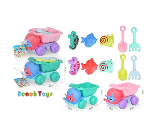 Пісочний набір C 537 (48/2) машинка, 3 формочки, лопаточка, граблі, в сітці