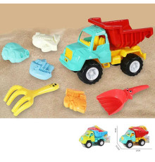 Пісочний набір KZ 6438 (36/2) 2 кольори, розмір самоскида - 27х14.5х18 см, лопатка, граблі, 4 формочки, в сітці
