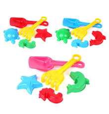 гр Пісочний набір 2254 (40) "Technok Toys", "Морські жителі", лопатка, граблі, 3 пасочки, 22см, у сітці