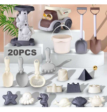 Пісочний набір W 218-46 M (48/2) розмір тачки - 27х13х11 см, граблі, лопатки, сито, лійка, 10 формочок, в сітці