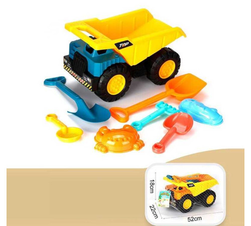 Пісочний набір YF 3643 (20) 8 елементів, 2 лопатки, 2 форми, самоскид, граблі, сито, в сітці