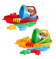 гр Пісочка "Кораблик" (12) З 2889 "Technok Toys" відерце, граблі, лопатка, 2 пасочки, фігурка, 40см, в сітці
