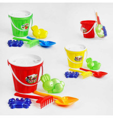 гр Пісочний набір вел. "Відро №2" 011/1 (25) "BAMSIC" 1набір=1відро+2пасочки+1граблі+1лопатка+1сито