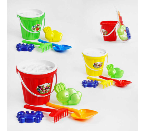 гр Пісочний набір вел. "Відро №2" 011/1 (25) "BAMSIC" 1набір=1відро+2пасочки+1граблі+1лопатка+1сито