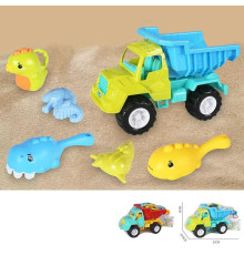 Пісочний набір KZ 6437 (36/2) 2 кольори, розмір самоскида - 27х14.5х18 см, лопатка, граблі, лійка, 2 формочки, в сітці