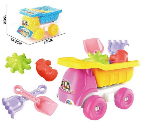 Пісочний набір FSD 7393 (72/2) 2 види, машинка, 2 формочки, лопаточка, граблі, в сітці, ВИДАЄТЬСЯ МІКС