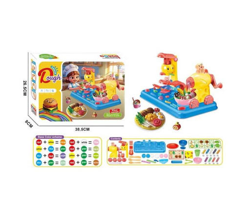 Тісто для ліплення 9020 (24) 2 екструдери, тісто у 18ти кольорах, насадки, фігурні трафарети, мисочка, тарілочка, склянка, ніж, виделка, ложка, щипці, в коробці