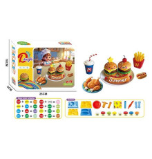 Тісто для ліплення 9015 (72/2) екструдер, 8 кольорів тіста, 4 фігурні форми, тарілочка, 2 ножі, виделка, в коробці