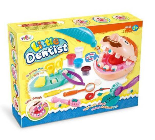Тісто для ліплення 6818-3 (36/2) "Маленький дантист", аксесуари, трафарети, бормашинка, 4 кольори тіста, в коробці – в наличии! Купите сейчас у KAZKOVA