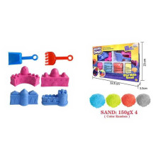 Кінетичний пісок 1904 G/J/K (24/2) 600 г, 4 кольори, інструменти, 4 форми, в коробці