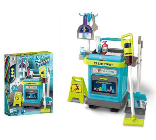 Набір для прибирання 008-206 (8) висота 63 см, 40 елементів, пилосос втягує кульки, візок для перевезення, 2 віники, 2 совки, щітка, ганчірки, губка, в коробці