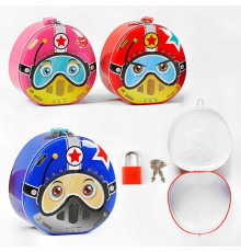 Скарбничка C 60060 (120) 3 види, металева, замок з ключем, ВИДАЄТЬСЯ ТІЛЬКИ МІКС ВИДІВ