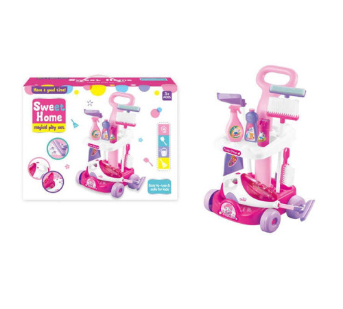 Набір для прибирання A 5928 (8) пилосос на батарейках, підсвічування, імітація справжнього інструменту, візочок, відро, швабра, аксесуари, в коробці