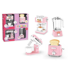 Набір побутової техніки 8057 (12) звуки, підсвічування, міксер, кавоварка, тостер, блендер, чашка, муляжі шматків хліба, в коробці