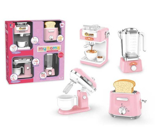Набір побутової техніки 8057 (12) звуки, підсвічування, міксер, кавоварка, тостер, блендер, чашка, муляжі шматків хліба, в коробці