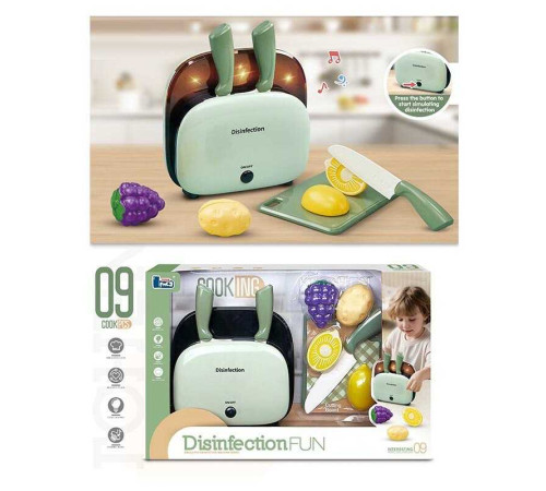 Кухонний набір C 22 (48) підсвічування, звукові ефекти, дезінфектор, 3 ножі, дошка для нарізання, продукти на липучках, в коробці