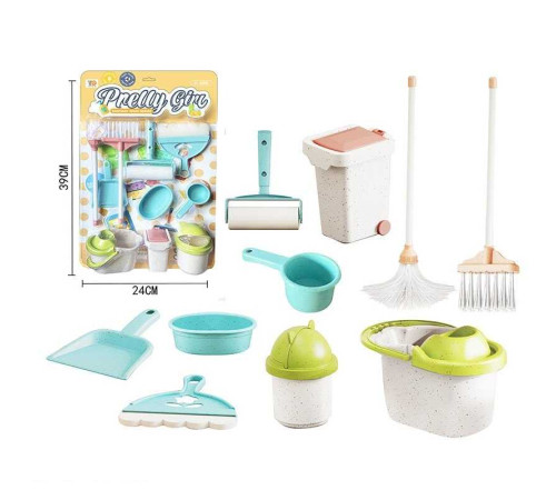 Набір господарки YY 222 (144/2) 10 елементів, 3 відра, ківш, таз, швабра, віник, совок, валик, шпатель, рухомі елементи, на листі