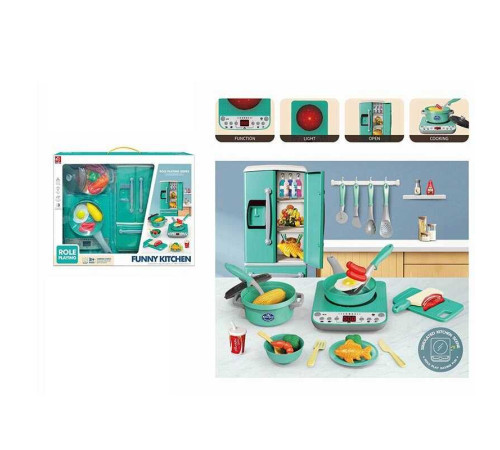 Набір техніки RJ 5810 B (12) плита підсвічується, звукові ефекти, таймер, холодильник, рухомі дверцята, посуд, муляжі харчових продуктів, у коробці